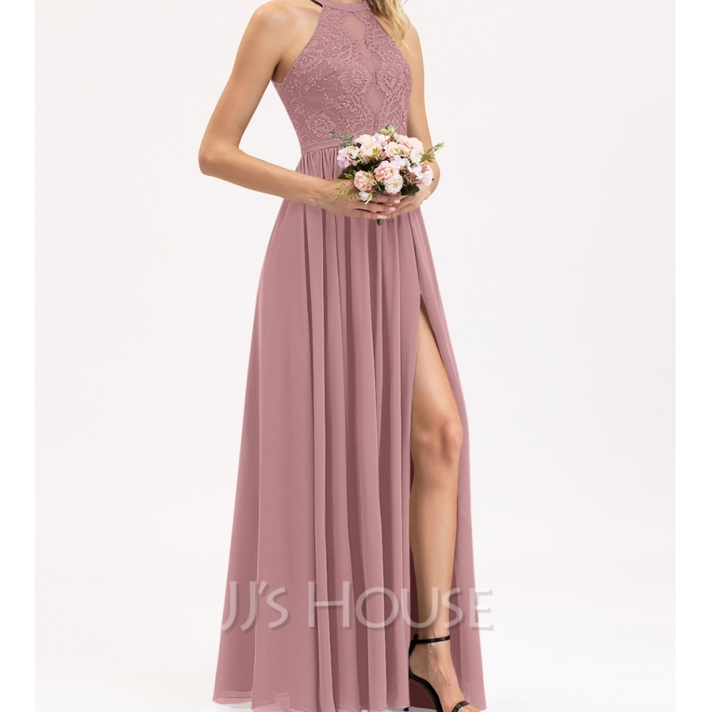 Mauve dress for wedding halter top lace mauvr